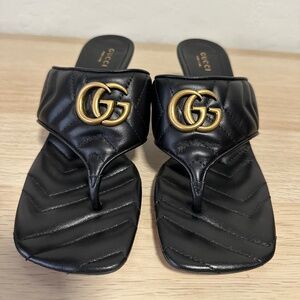 Gucci Marmont Padded Chevron Matelassé Leather Thong Sandal – Black